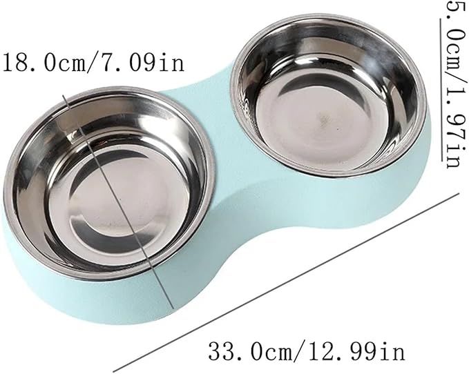 Double Pet Bowls Water Feeder Stainless Steel Drinking Dish Feeding Supplies Dog Accessories(Pink)
