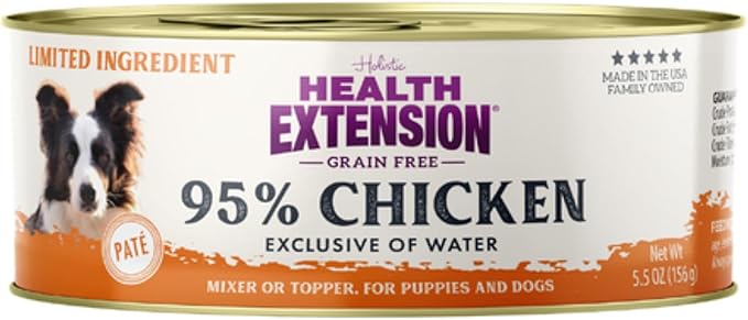 Health Extension 95% Chicken Grain-Free Wet Dog Food, High Protein Recipe, Limited Ingredients, Picky Eaters, Ideal for Sensitive Stomachs 5.5 oz (Case of 24)