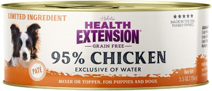 Health Extension 95% Chicken Grain-Free Wet Dog Food, High Protein Recipe, Limited Ingredients, Picky Eaters, Ideal for Sensitive Stomachs 5.5 oz (Case of 24)