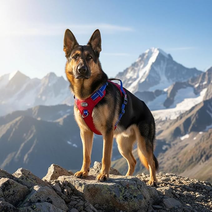 Tactical Dog Harness for Large Medium Dogs No Pull Adjustable Pet Vest with Reflective Straps Front & Back Clips Handle for Hiking Walking Hunting– 4 Sizes with or Without Leash (RED, L)