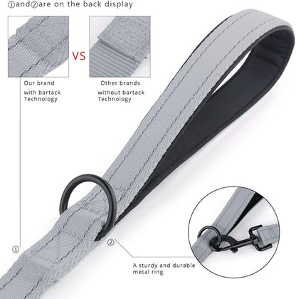 Plutus Pet Double Handle Dog Leash 4ft, Heavy Duty, Reflective Dual Handle Dog Leash for Safety Training, for Medium Large Dogs,2 Handle Leads(Gray)
