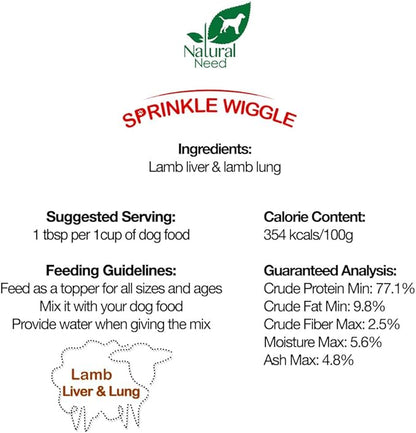 Sprinkle Wiggle - All Natural, Grass-Fed & Free-Range, 100% Lamb Liver & Lung Mix Topper for Dog Food, 5.3oz