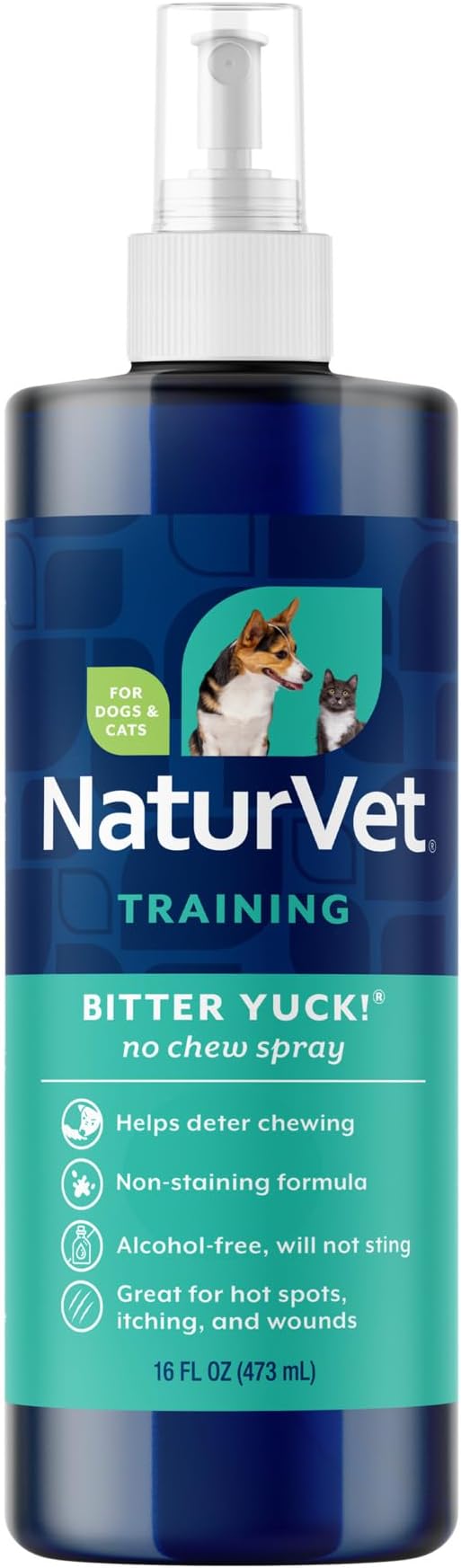 NaturVet Bitter Yuck! No Chew Spray for Dogs, Cats, and Horses Pet Training Spray, Liquid, Made in The USA, 16 Ounce