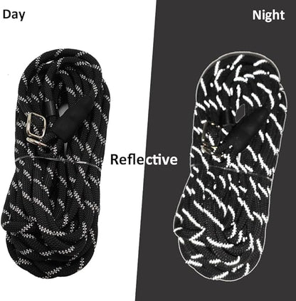 20FT Long Slip Lead Dog Leash, 12ft 30ft 50ft Reflective Rope Training Leash Anti-Choking for Medium Dogs Small Puppy Pets (Black)