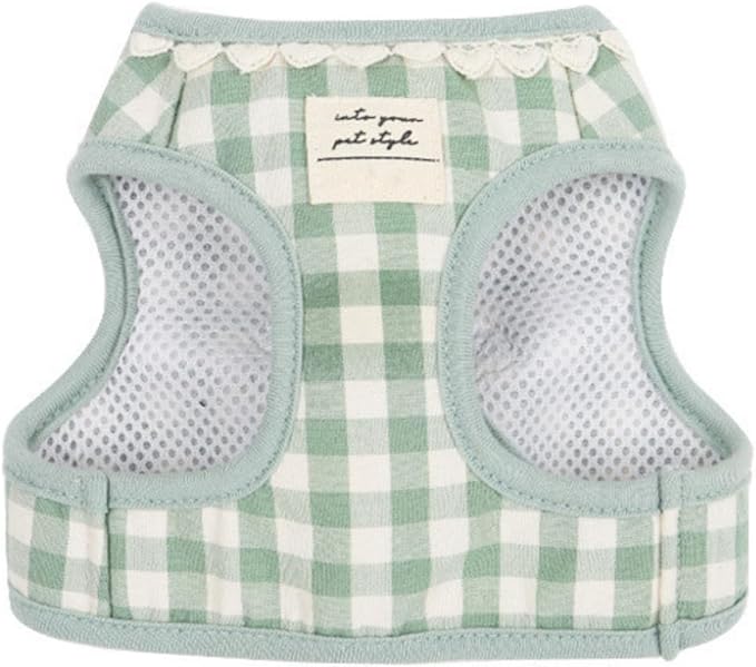 Country Chic Pet Harness and Leash Set, Gingham Pattern Breathable Mesh (Green, M(7.7-14.3 IBS)/(3.5-6.5 KG))