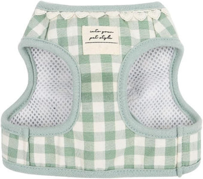 Country Chic Pet Harness and Leash Set, Gingham Pattern Breathable Mesh (Green, L(14.3-22.0 IBS)/(6.5-10 KG))