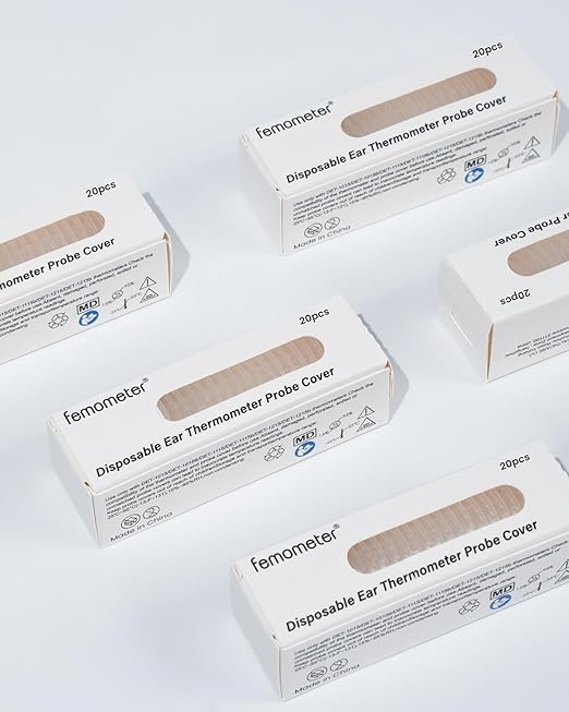 femometer 100 Counts Ear Thermometer Probe Covers, Refill Caps, Lens Filters, BPA Free and Disposable Ear Thermometer Cover Caps