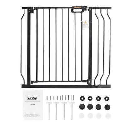 VEVOR Baby Gate, 29.5-37 in Adjustable Width, 30in High Dog Gate, Easy Step Walk Thru, Auto Close, Child Pet Security, with Pressure Mount Kit and Wall Mount Kit, for Stairs Doorways and House, Black