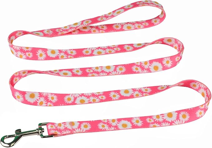 Harness and Leash Set, Floral Pattern, 5ft Matching Leash, No Pull, Easy Wear for Small Puppy Dogs.(XS, Pink Daisy)