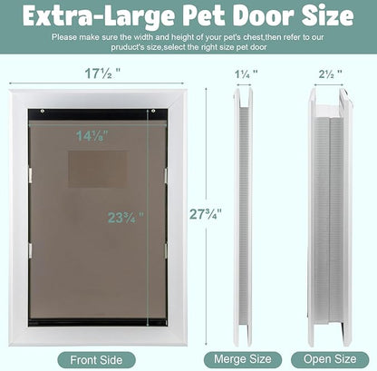 Dog Door Aluminum Pet Door with Extra-Large Flap, Doggie Door Designed with Automatic Closing Magnetic Flap, Telescoping Tunnel & Lockable Sliding Panel for Extreme Weather, (XL)