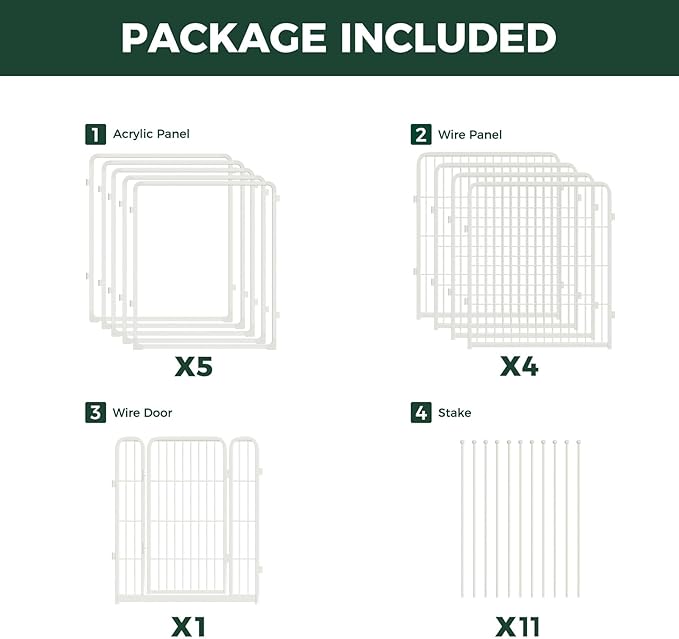 FXW AuraSpace Pro Acrylic & Wire Mesh Indoor Dog Playpen, 32" Height 10 Panels Metal Dog Pen for Small and Medium Dogs, White│Patented