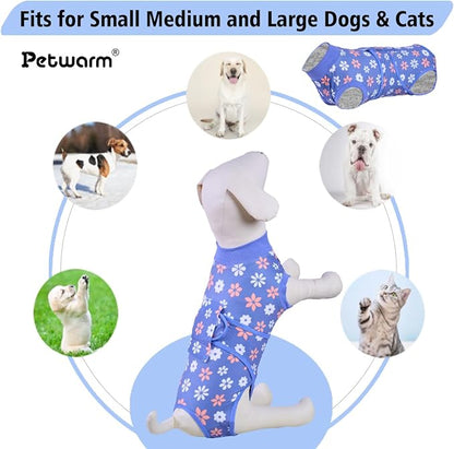PetWarm Surgery Suit for Dogs, Dog Bodysuit for Abdominal Affected Areas Sensitive Skin Areas, Clothes for Dogs Abdominal Affected Areas Bandages Substitute E-Collar and Cone, Flower Pattern, Blue, S