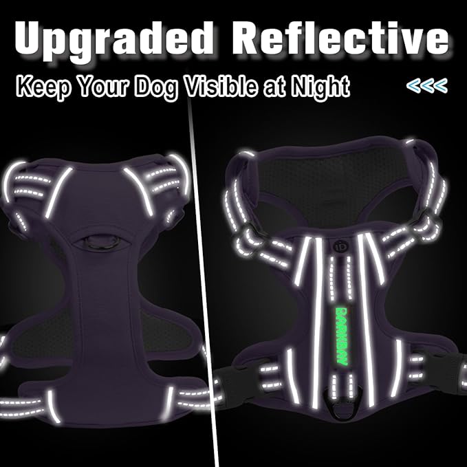 BARKBAY Dog Harness No Pull Oxford with ID Tag Pocket - Heavy Duty, Reflective, Easy Control for Large Dogs(Violet Purple Oxford,S)