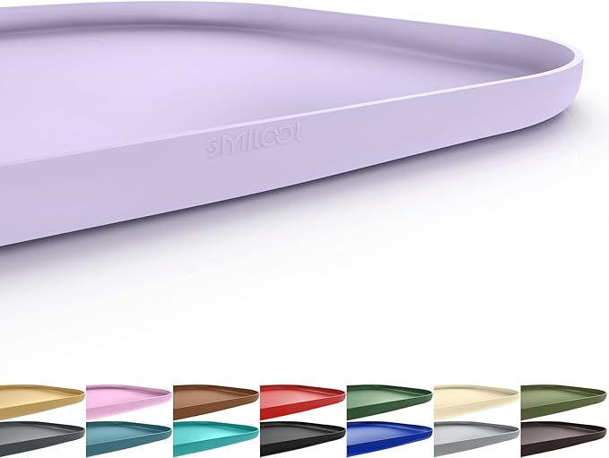 Smilool Silicone Pet Food Mat with Raised Edge for Food and Water Bowl, Dog Feeding Mats, Cat Food Trays for Floor Waterproof, Rubber Tray for Dogs and Cats, 24 x 16 x 0.8 Light Purple