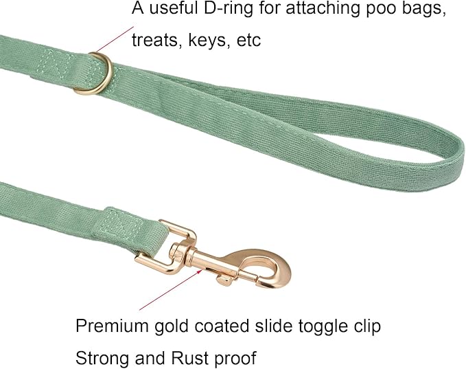 Soft Cotton Dog Leash, 5 Ft Heavy Duty Corduroy Dog Leashes with Gold Metal Hook for Small Medium Large Dogs,Small,Grass Green