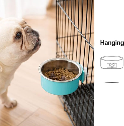Mechpia 4 Pieces Crate Dog Bowl, Removable Stainless Steel Pet Kennel Hanging Food Water Feeder Bowl Cage Coop Cup for Puppy Medium Dog Cat Rabbit Ferret Bird