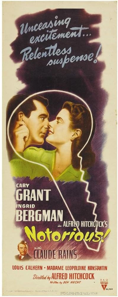 Black Empire Notorious Movie Insert Cary Grant Ingrid Bergman Claude Rains Room Decor Wall Art Print 24x36 Poster