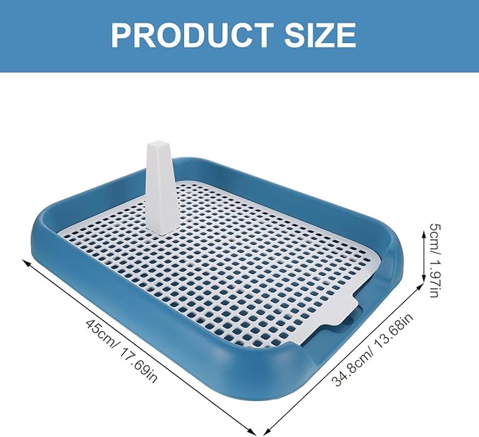 ULTECHNOVO Dog Potty Tray with Wall Post: Indoor Puppy Training Toilet Blue Plastic Mesh Grate, Pee Pad Holder for Male Dogs, Keeps Paws Dry, Portable Pet Litter Box for Apartment
