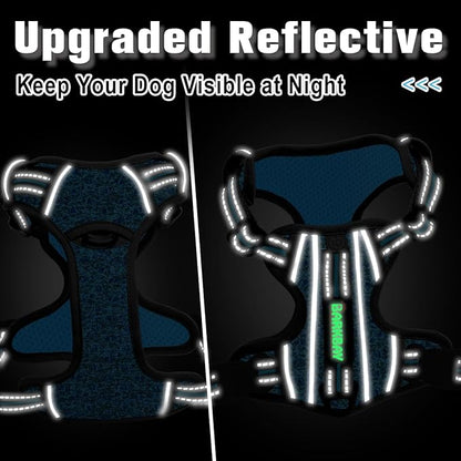 BARKBAY Dog Harness No Pull with ID Tag Pocket - Heavy Duty, Reflective, Easy Control for Large Dogs(Blue/Black,XL)