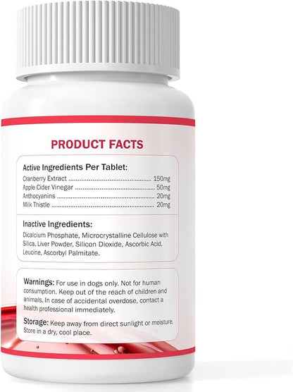 Cranberry for Dogs, 120 Chewable Tablets, UTI Treatment for Dogs, Urinary Tract Support, Promote Kidney and Bladder Health, Cranberry Supplement for Dog