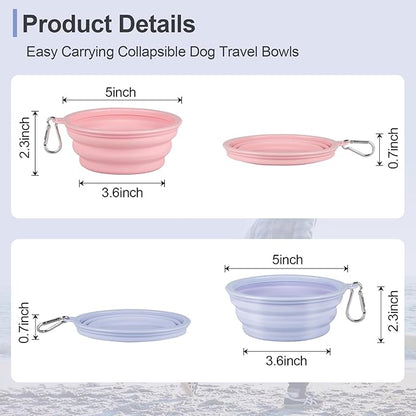Kytely Collapsible Dog Bowls for Travel, 2Pack Dog Portable Water Bowl, Foldable Pet Food Bowl with Clasp, Pet Cat Feeding Cup Dish for Traveling, Walking, Hiking