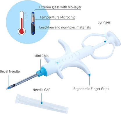 134.2KHz Pet Temperature Monitoring Glass Chip FDX-B Animal Temperature Microchip Syringe for Cat Dog (1.4X8mm)