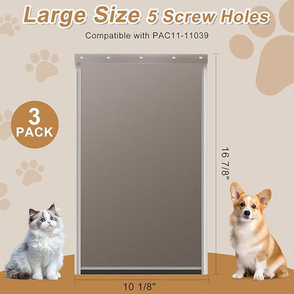3 Pack Large Dog Door Replacement Flap with Screws, Doggie Door Replacement Flaps Compatible with PAC11-11039, Measures 10 1/8" X 16 7/8", Weather Resistant and Easy to Install