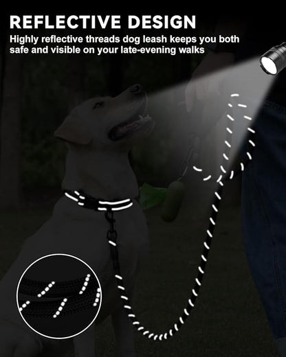 Dynmeow Reflective Dog Collar and Leash Set, 6FT Strong Climbing Rope Leash with Padded Handle, Adjustable Pet Collar with Soft Neoprene Padding for Large Dogs, Black, L