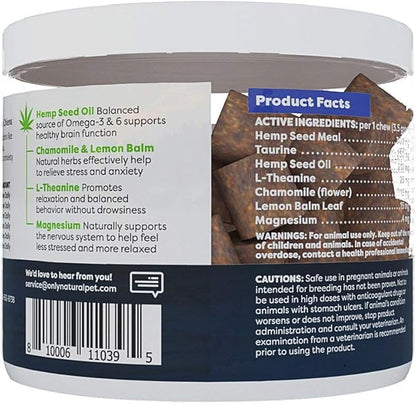 Only Natural Pet - Natural Hemp Soft Chew Bites for Dog Stress & Anxiety Relief - L-Theanine, Chamomile & Lemon Balm - Calming Chews for Dogs - 60 Count
