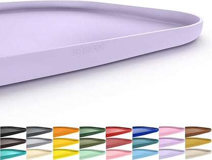 Smilool Silicone Pet Food Mat with Raised Edge for Food and Water Bowl, Dog Feeding Mats, Cat Food Trays for Floor Waterproof, Rubber Tray for Dogs and Cats, 19 x 12 x 0.7 Light Purple