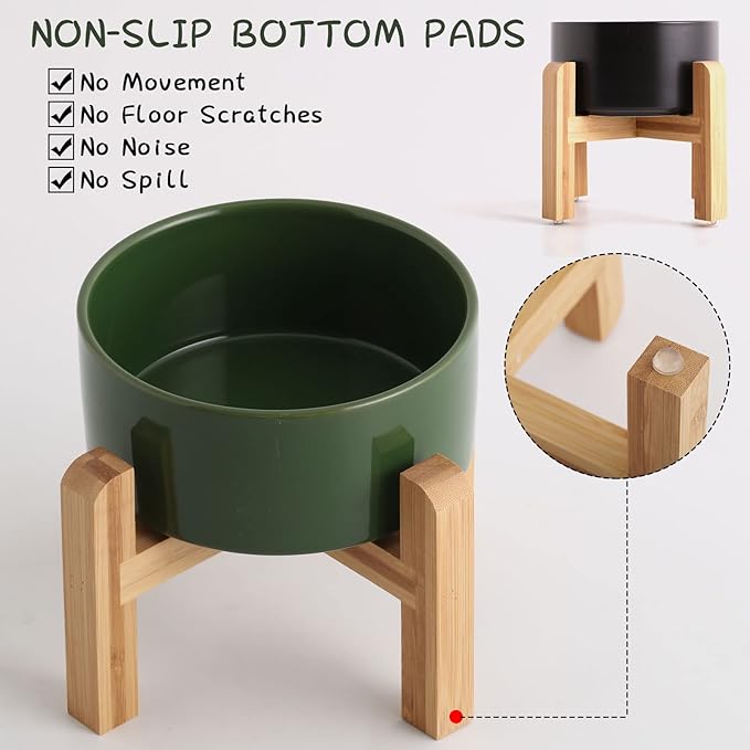 Petygooing Rust Green Elevated/Raised Ceramic Dog Bowl for Small Breeds, Dog Food Water Dish with Stand,Pet Feeding Bowl with Anti Slip Rubber for Cats and Small Dogs Puppy 13.5 OZ (5.1In / 1.7 Cups)
