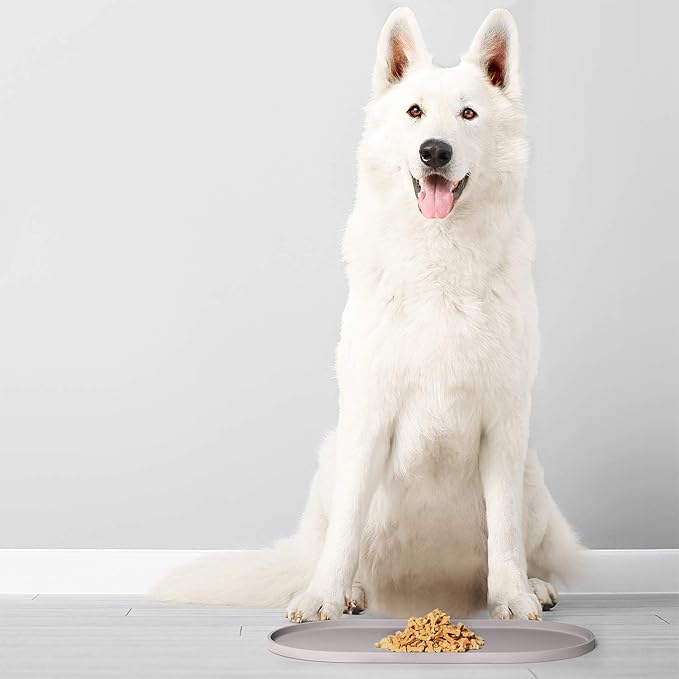 DogBuddy Dog Food Mat - Waterproof Dog Bowl Mat, Silicone Pet Mat for Food and Water Bowls, Nonslip Pet Feeding Mat with Edges, Dogs Food Mats for Floors, Puppy Supplies (Small, Dove)