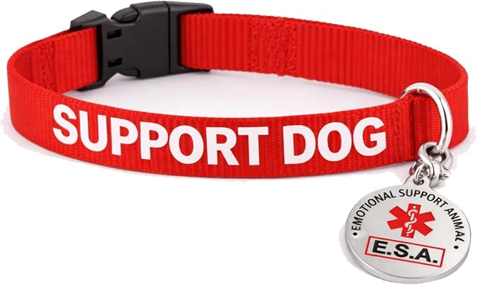 Service Dog and Emotional Support Animal ESA Collar with Metal Collar Tag (Support Dog (Collar and tag), M)