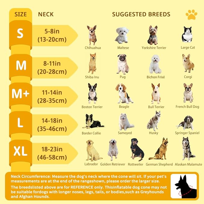 Soft Dog Cone Collar, Inflatable Cones Alternative After Surgery for Large/Medium/Small Dogs to Stop Licking, Elizabethan Neck Ecollars of Shame with Anti-Lick Shield, XL Comfy Pillow Recovery