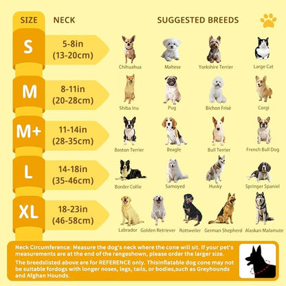 Inspack Soft Dog Cone Collar, Inflatable Cones Alternative After Surgery with No-Lick Shield for Large/Medium/Small Dogs to Stop Licking, Elizabethan Neck Ecollars of Shame Comfy Pillow Recovery