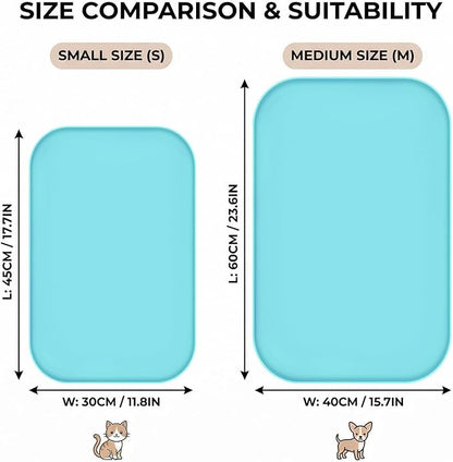 Waterproof Silicone Pet Feeding Mat Blue with Raised Edge,24" x 16"Non-Skid Spill Proof Dog Bowl Mats, Easy Clean Cat Bowls Placemat for Cats and Dogs