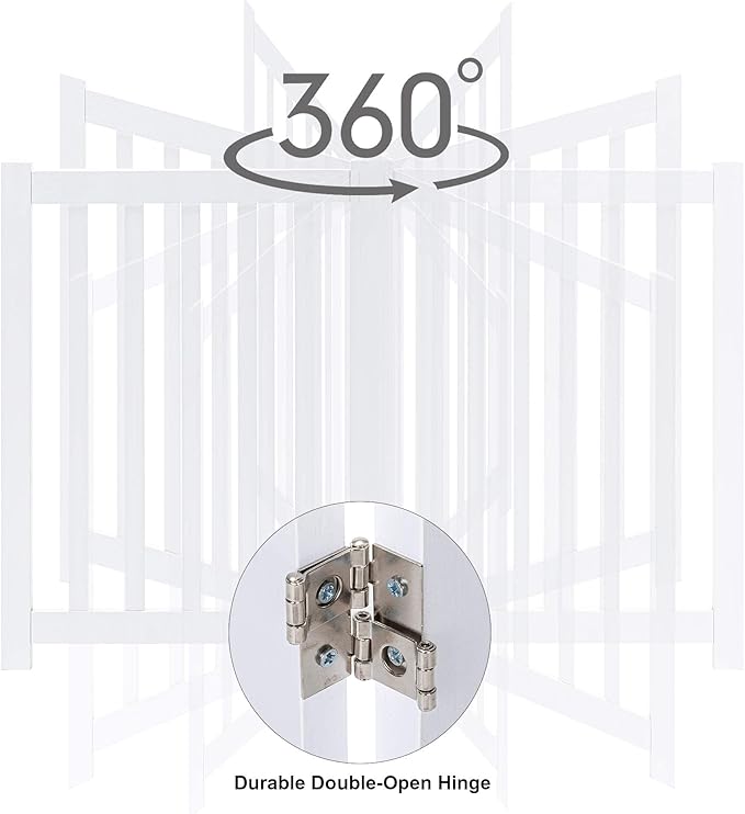 LZRS 6-Panel Extra-Wide Freestanding Wooden Dog Gate Indoor – 24”High Foldable Safety Pet Barrier for Doorways, Hallways, Kitchens, and Long Staircases, Durable Design fit Small to Medium Dogs, White