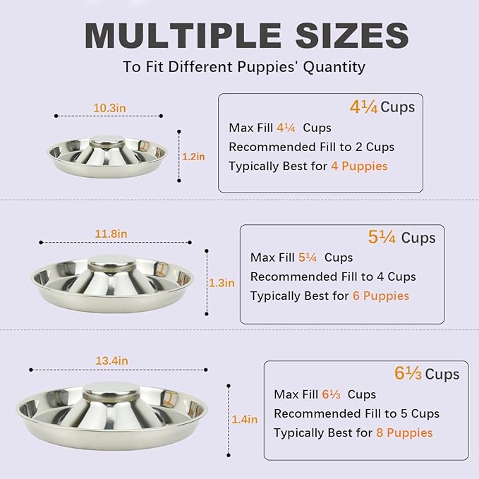 Stainless Steel Puppy Dog Bowls, Pets Puppies Feeding Food and Water Weaning Bowls Dishes Feeder, 10.3 Inch