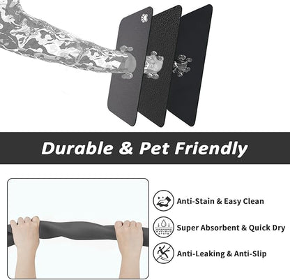 HotLive Dog Food Mat - Absorbent Cat Mat for Food and Water, No Stains Pet Feeding Bowl Mat, Easy to Clean Pet Placemats, Quick Dry Dog Water Dispenser Mat for Messy Drinkers | Paw Dark Grey 18"x 34"