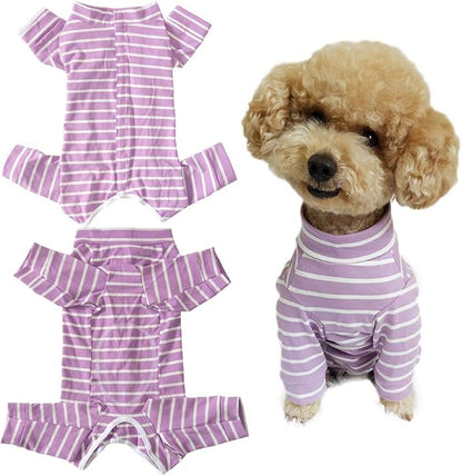 Dog’s Recovery Suit Post Surgery Shirt for Puppy, Full Coverage Dog's Bodysuit Wound Protective Surgical Clothes for Small and Medium Pets (Purple White Stripe-XL)