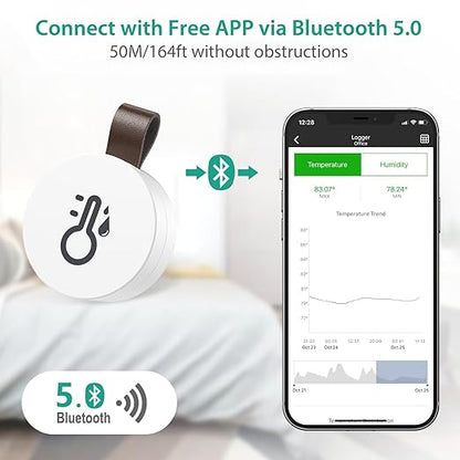 ORIA Wireless Thermometer Hygrometer, Smart Bluetooth Humidity Temperature Sensor, Mini Indoor Outdoor Temperature Monitor with Data Storage and Export, Smart App Alert, 3 Pack