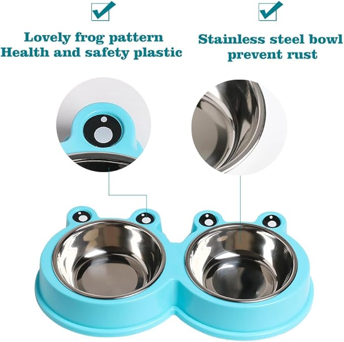 Skrtuan Double Dog Cat Bowls Premium Stainless Steel Pet Bowls with No-Slip Stainless Steel Cute Modeling Pet Food Water for Feeder Dogs Cats Rabbit and Pets