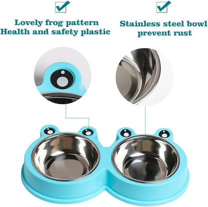 Skrtuan Double Dog Cat Bowls Premium Stainless Steel Pet Bowls with No-Slip Stainless Steel Cute Modeling Pet Food Water for Feeder Dogs Cats Rabbit and Pets