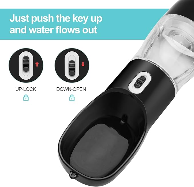 Outdoor Dog Water Bottle Portable - Leak Proof Bottles Dispenser for Dogs On The Go with Food Container Multifunctional Travel Outdoor（Black）