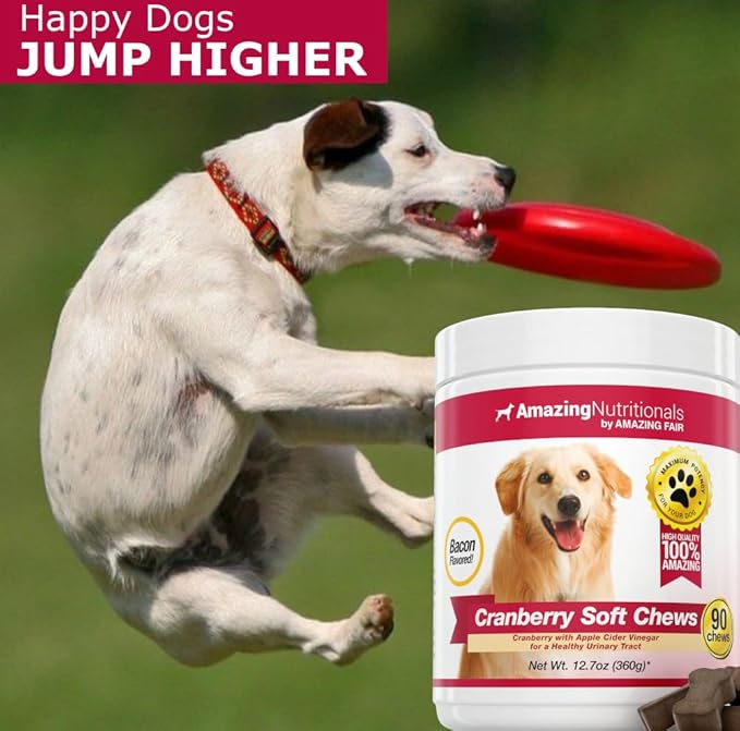 Amazing Cranberry for Dogs Pet Antioxidant, Urinary Tract Support Prevents and Eliminates UTI in Dogs, 90 Bacon Soft Chews
