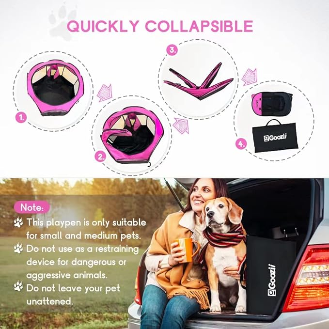 GOOZII Portable Dog Playpen for Small Dogs Indoor Outdoor, Foldable Pet Puppy Playpens Kennel Tent with Top Cover Door for House Cat Kitty for Dog Lover as (Medium Size, Pink)