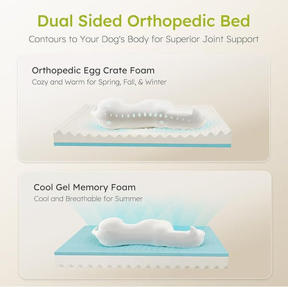 Jumbo Dog Beds for Extra Large Dogs, Orthopedic Dog Bed with Cooling Gel Memory Foam, Waterproof Pet Bed with Removable Washable Cover, 45" Pet Sofa Couch Velvet with Bone Toy, Light Gray