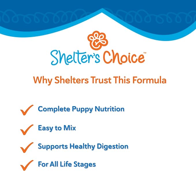 Shelter's Choice Puppy Milk Replacer, Milk for Abandoned Puppies or Puppies Born in Shelters, Provides Complete Nutrition, Supports Healthy GI Tract, and is Easy to Mix, 3.5 lb