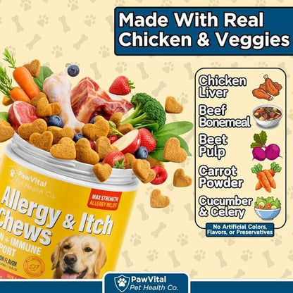 Dog Allergy Chews - 200ct Dog Allergy Relief for Itching Skin & Paw Licking - Allergy and Immune Chews for Dogs with Probiotics & Colostrum - Anti Itch Supplement for Seasonal Allergies, Salmon Flavor