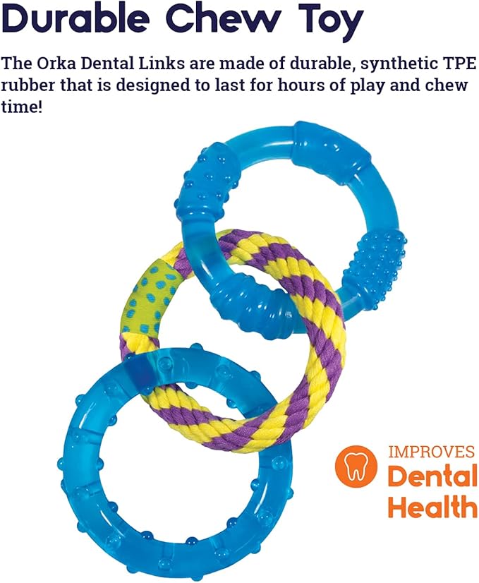 Petstages Dental Links Dog Chew Toy – Puppies & Adults, Strong Chewers, Multiple Textures & Rope, 8.5" x 4" x 1"